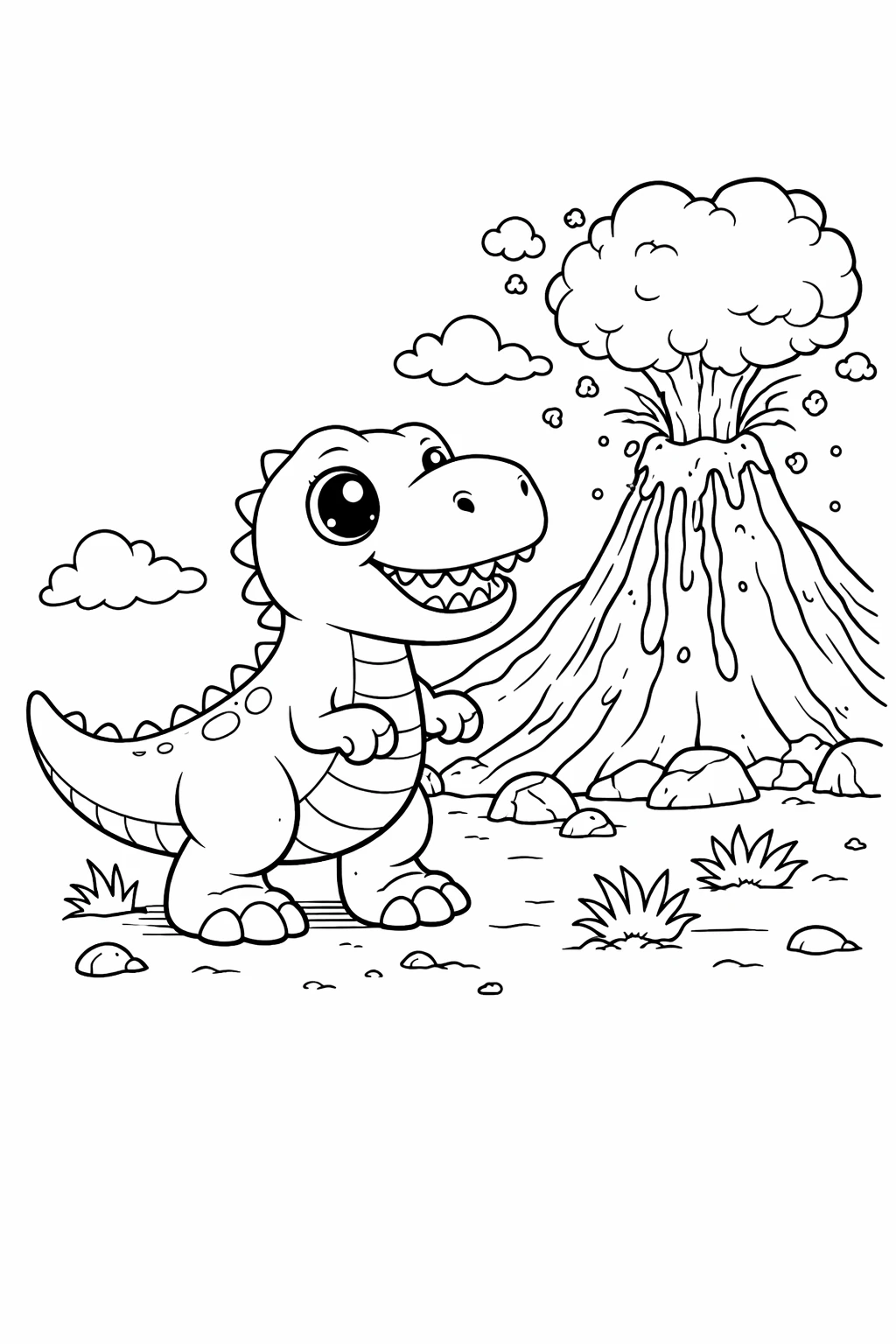 Preview of Dinosaur Volcano Coloring Page