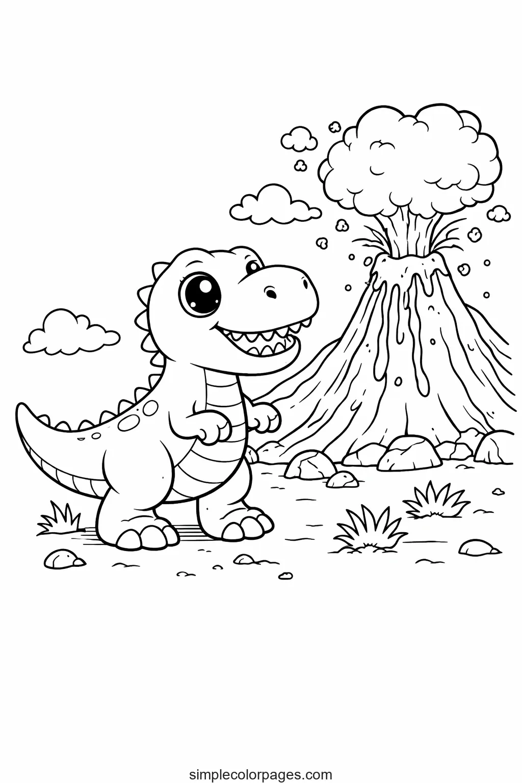 Preview of Dinosaur Volcano Coloring Page