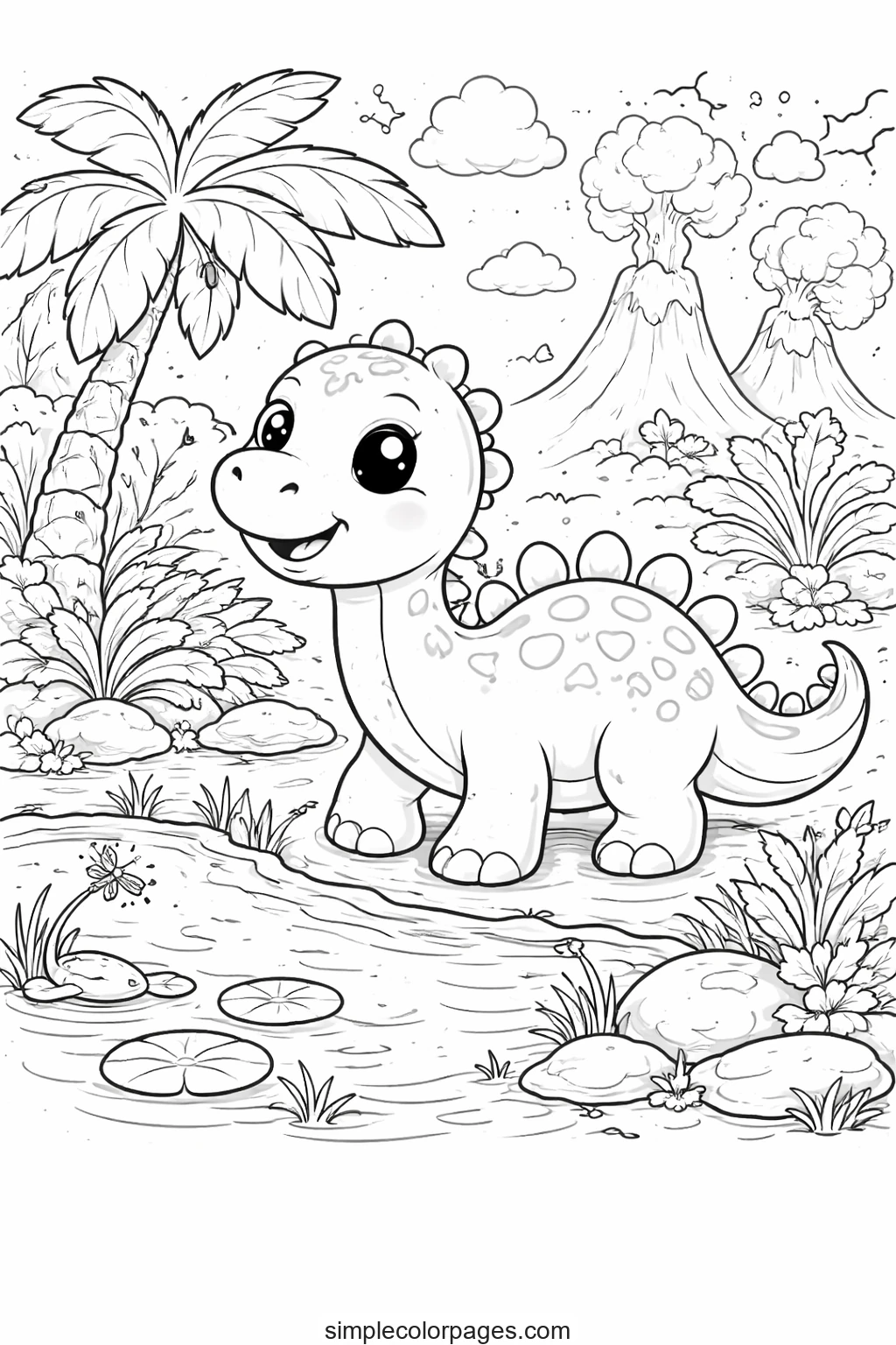 Preview of Dinosaur in Water Coloring Page