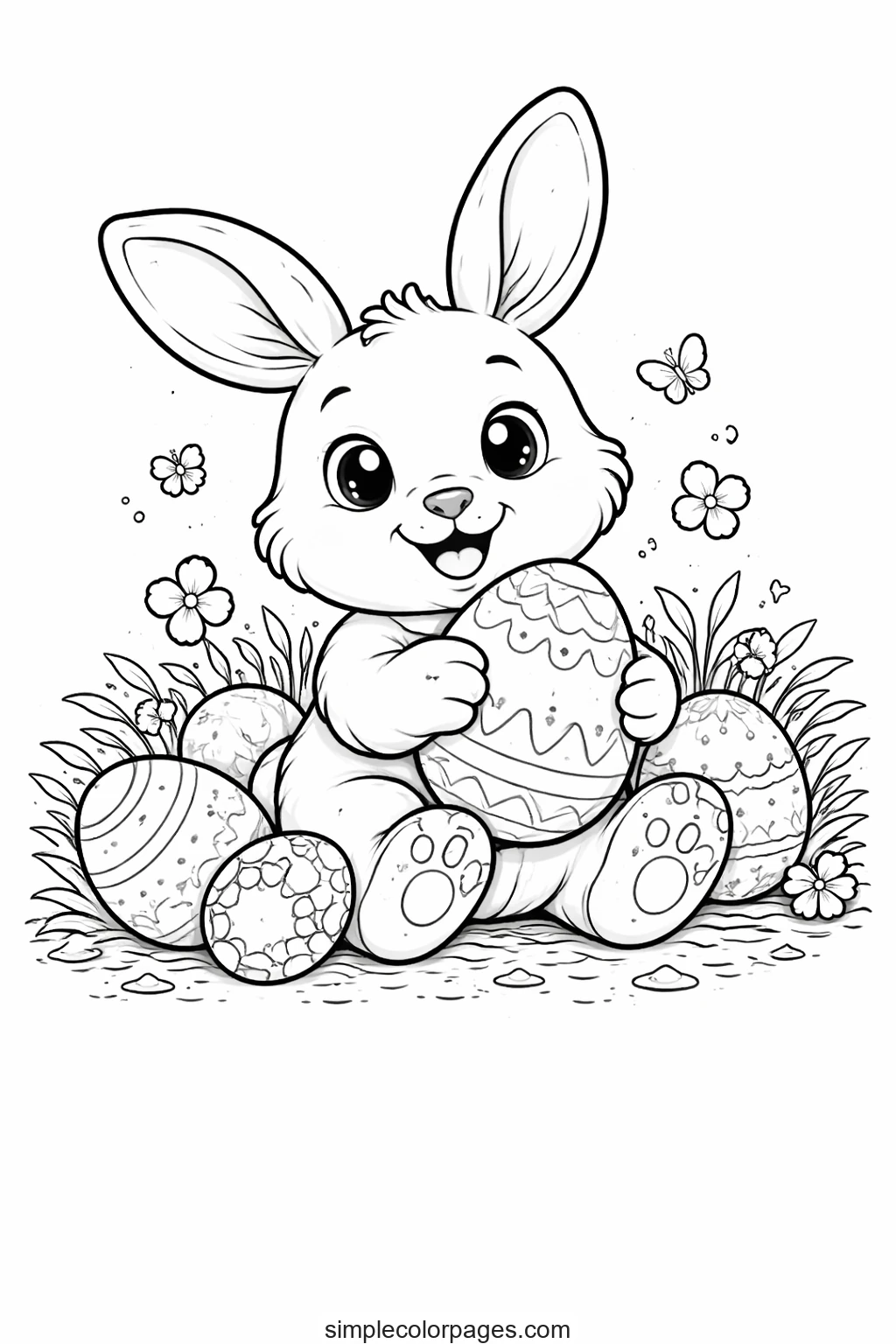 Preview of Easter Bunny with Eggs Coloring Page