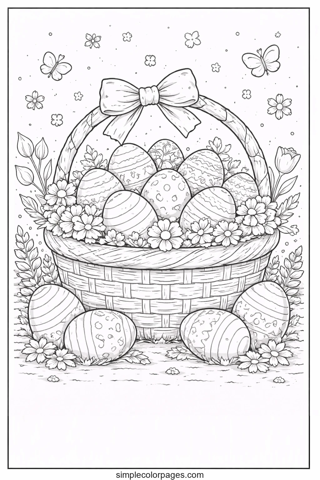 Preview of Easter Basket with Eggs Coloring Page