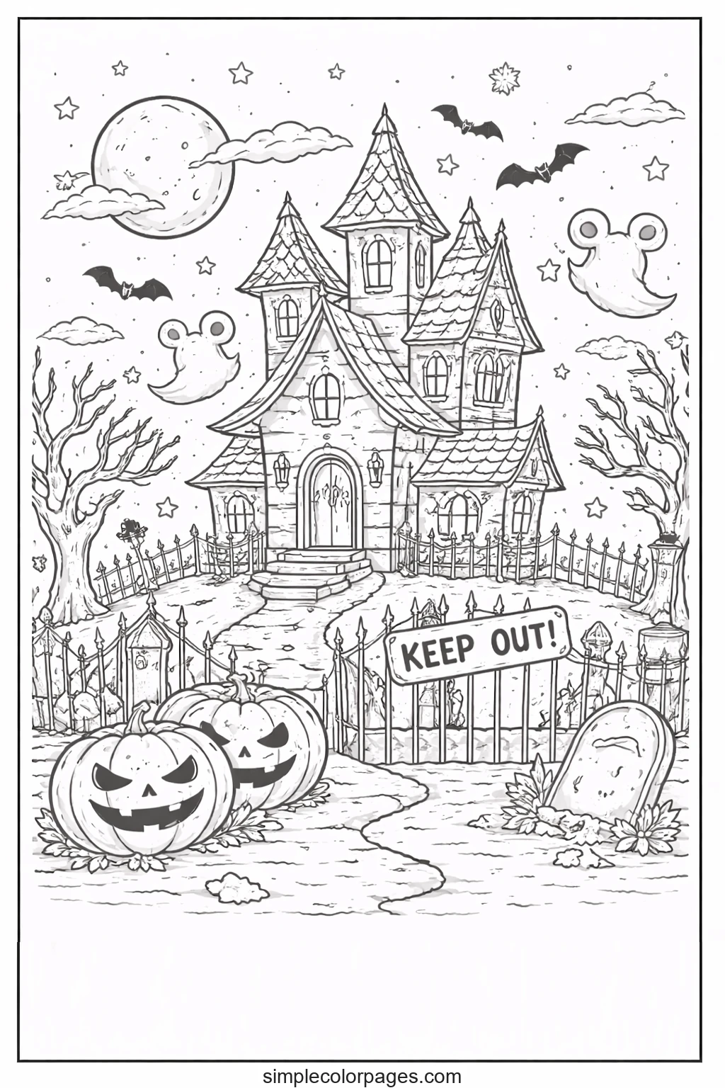 Preview of Halloween Haunted House Coloring Page