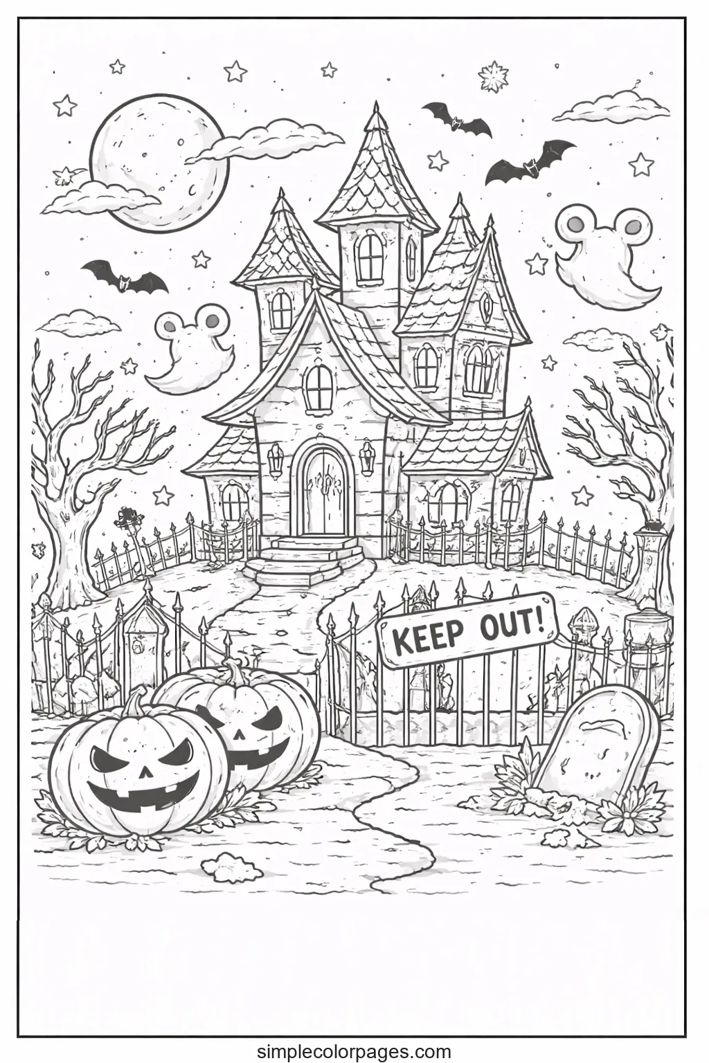 Preview of Halloween Haunted House Coloring Page