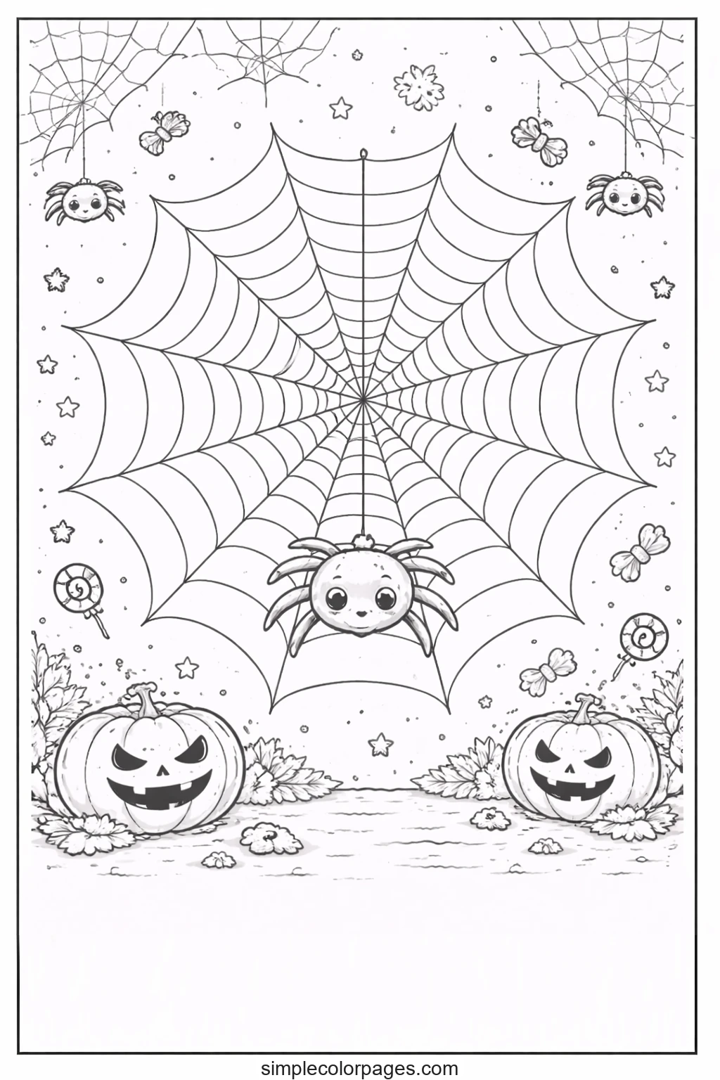 Preview of Halloween Spider Web Coloring Page