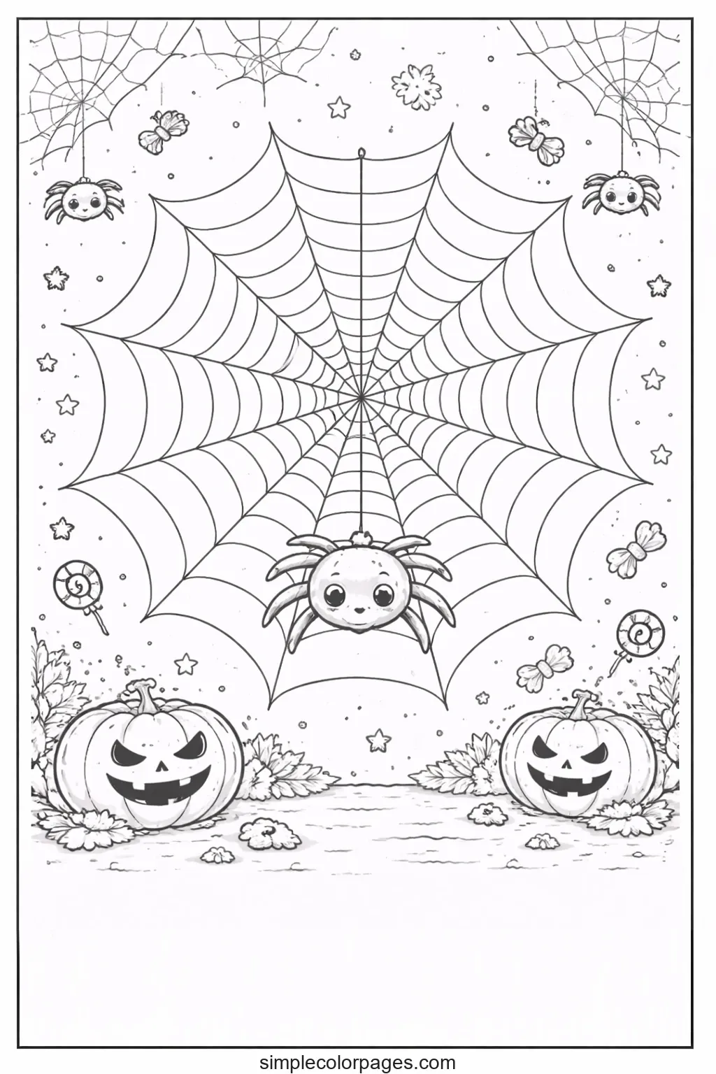 Preview of Halloween Spider Web Coloring Page