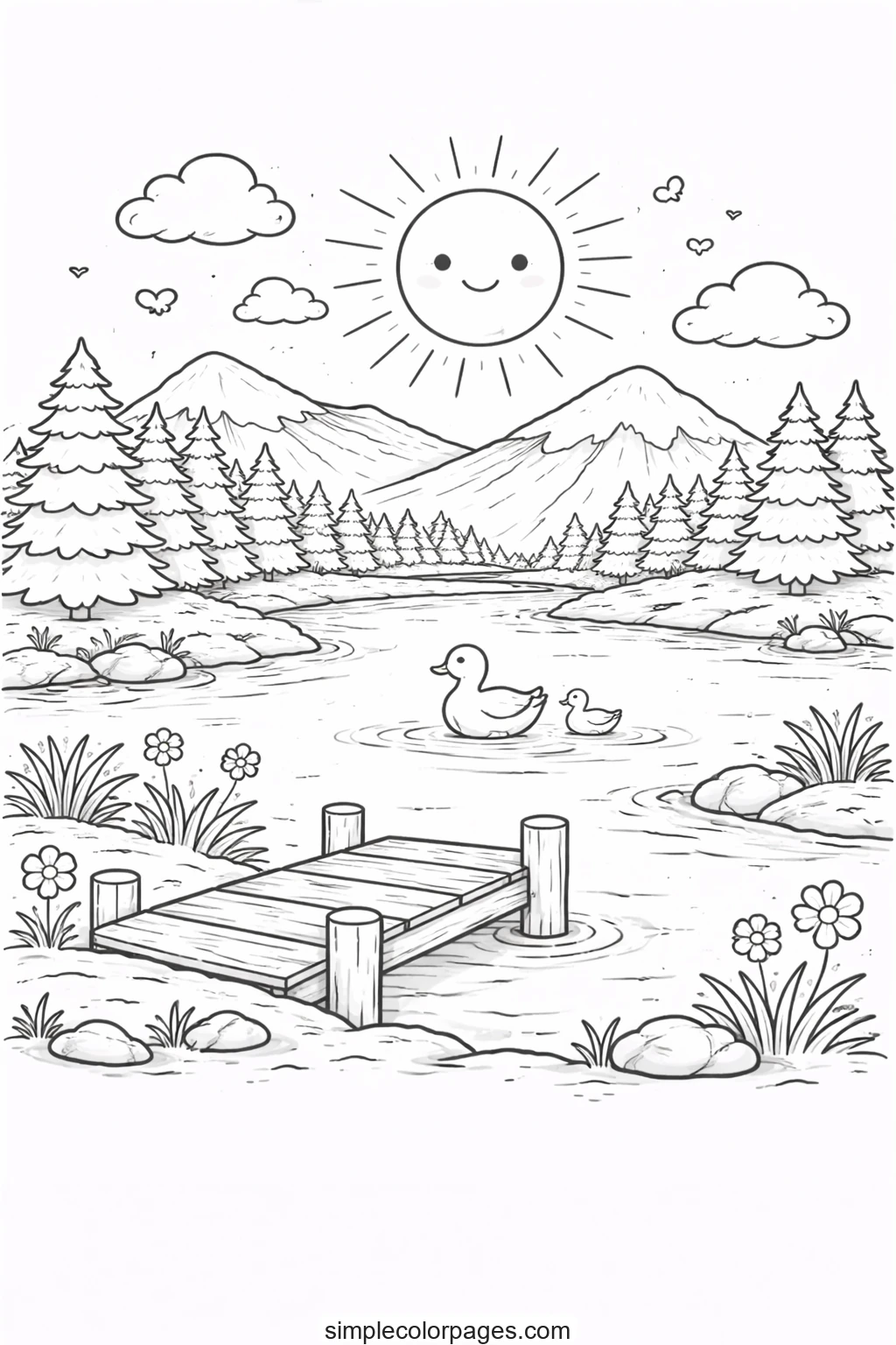 Preview of Nature Lake Coloring Page