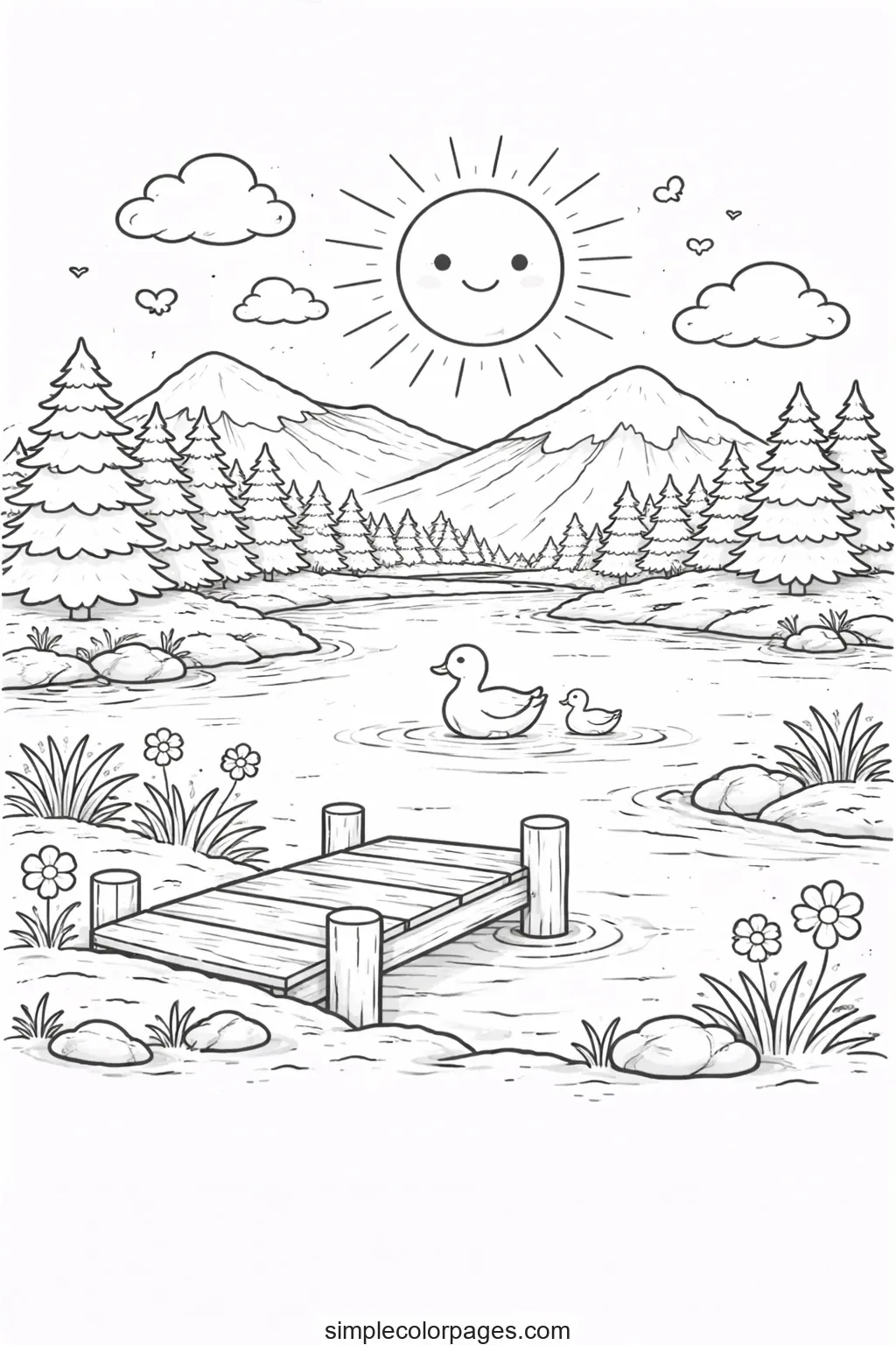 Preview of Nature Lake Coloring Page