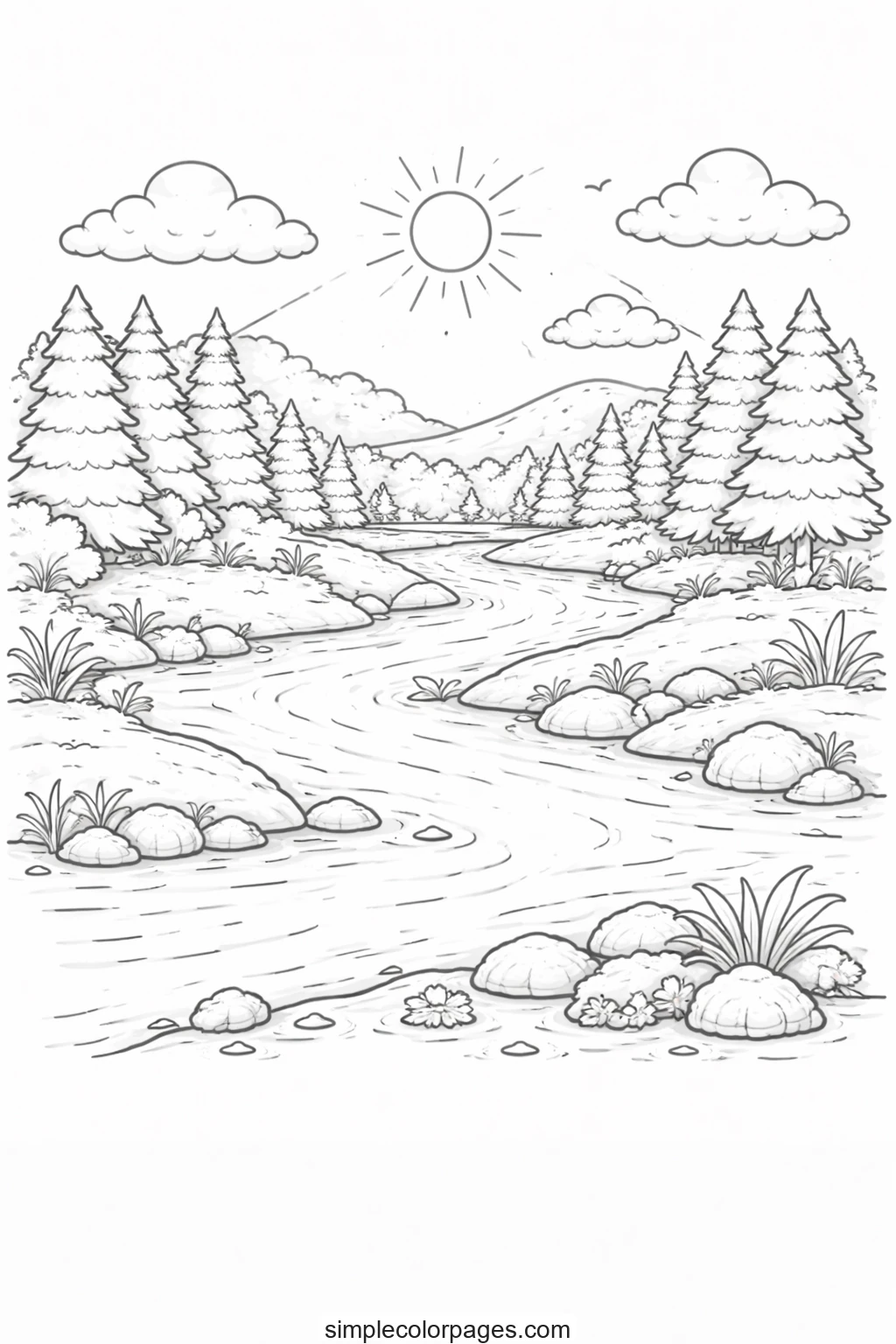 Preview of Nature River Coloring Page