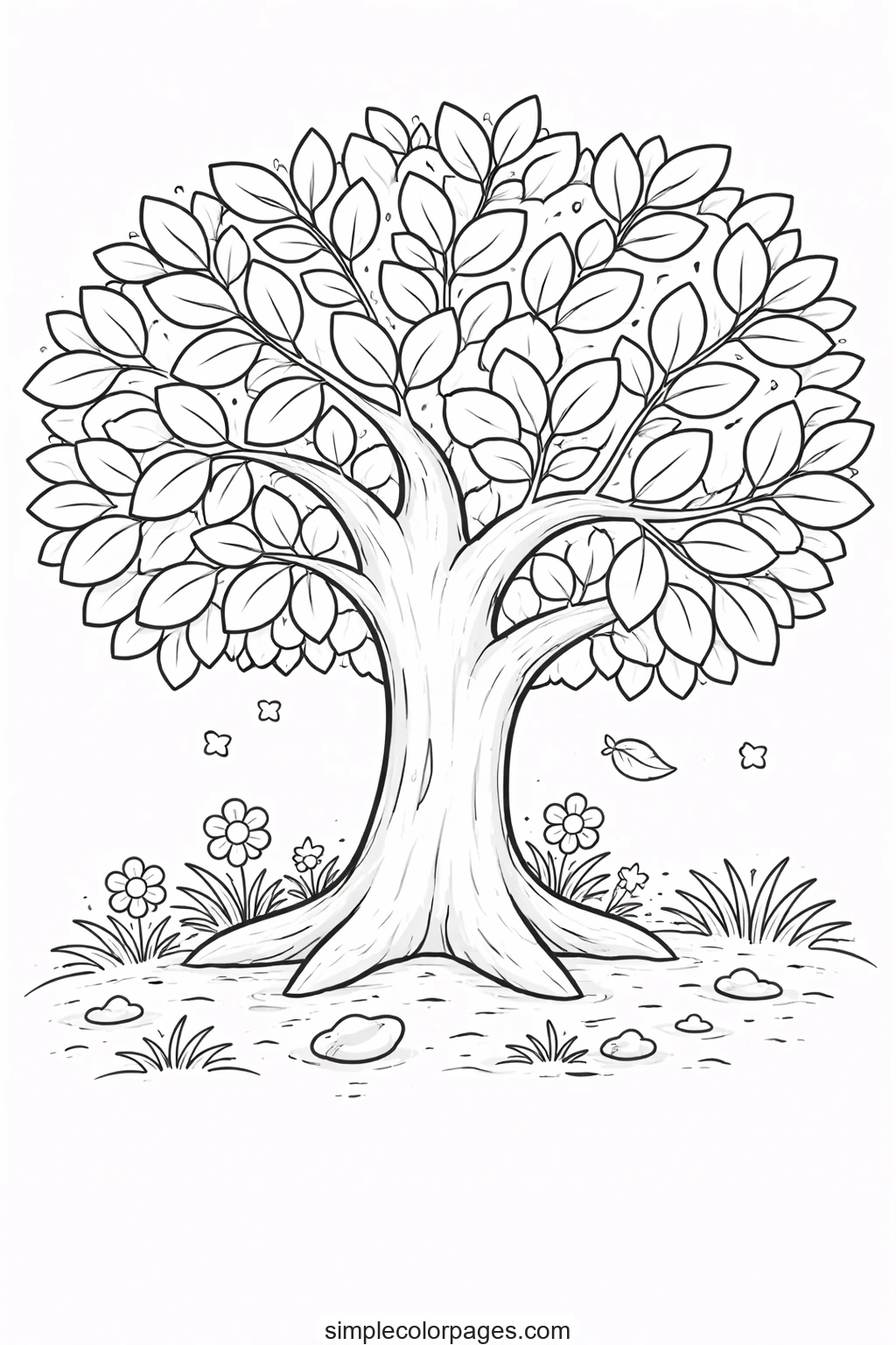 Preview of Nature Tree Leaves Coloring Page