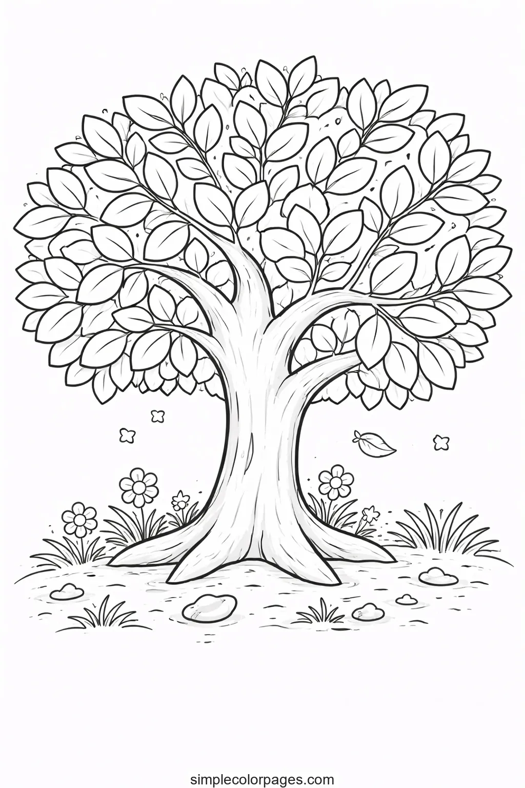 Preview of Nature Tree Leaves Coloring Page