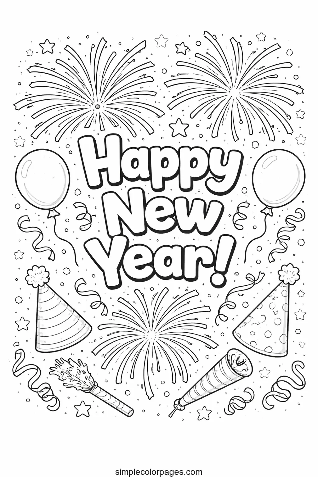 Preview of New Year Fireworks Coloring Page