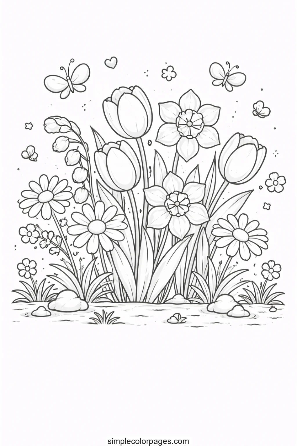 Preview of Spring Flowers Coloring Page
