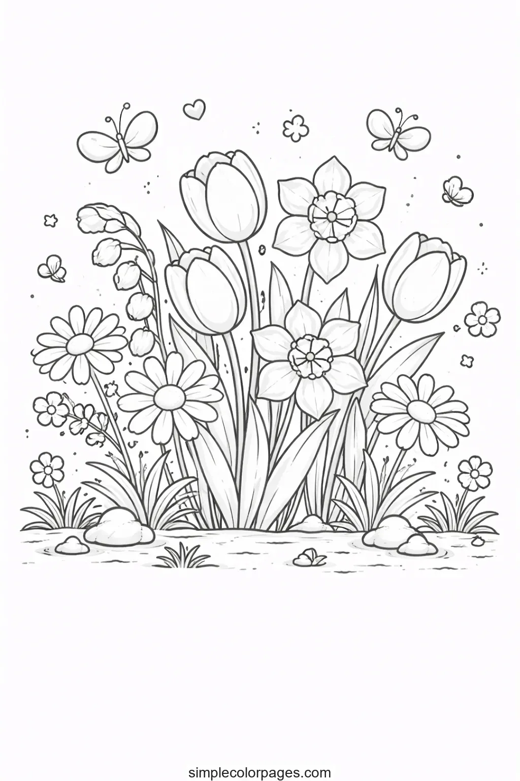 Preview of Spring Flowers Coloring Page