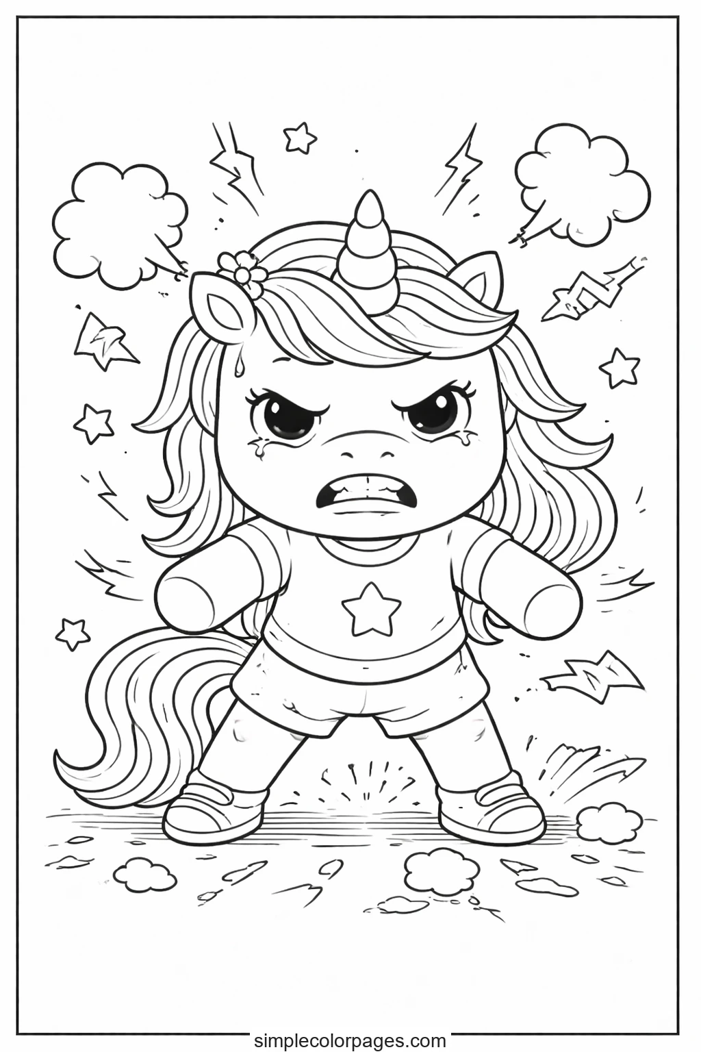 Preview of Angry Unicorn Face Coloring Page
