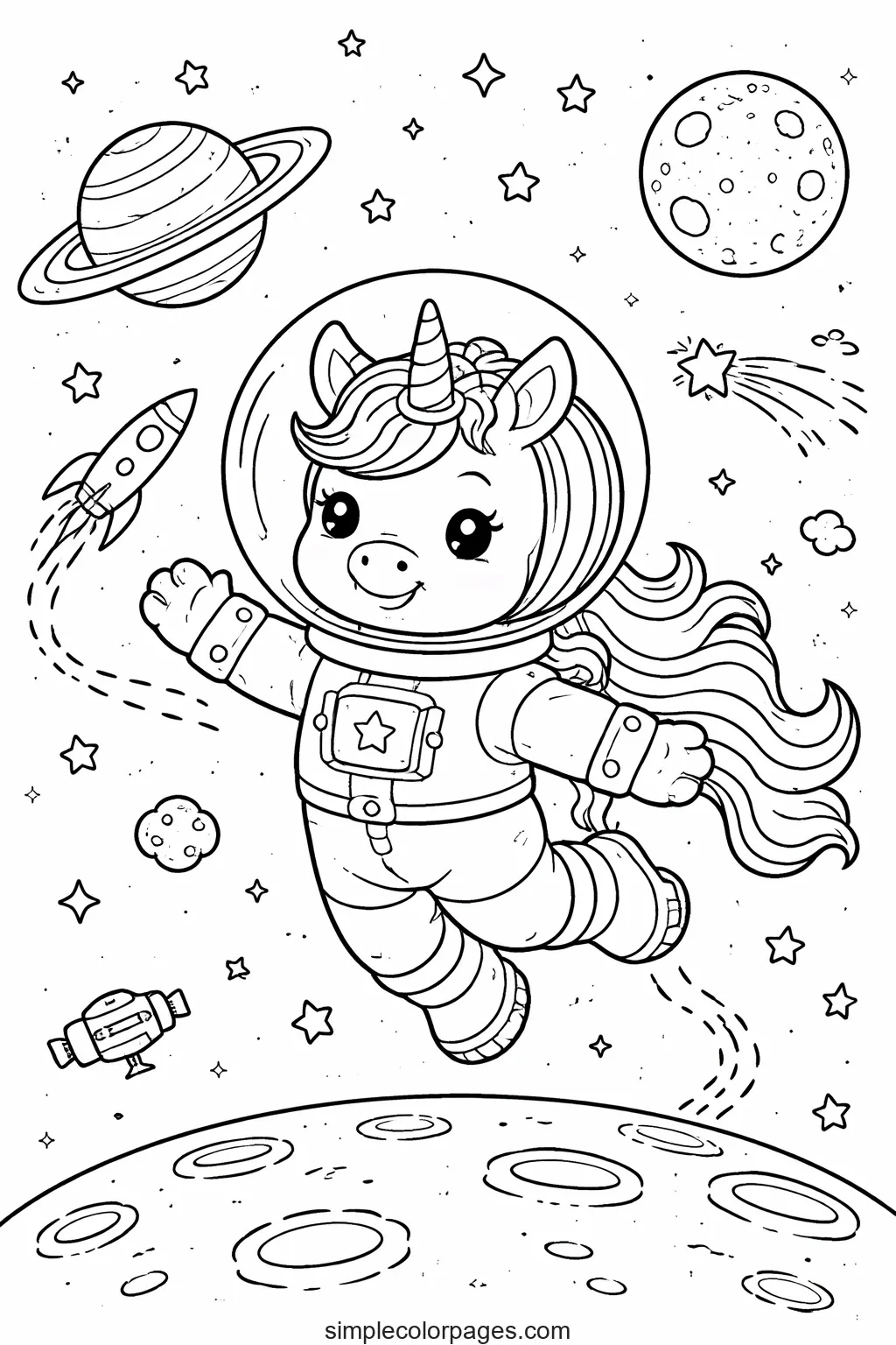Preview of Unicorn Astronaut Coloring Page
