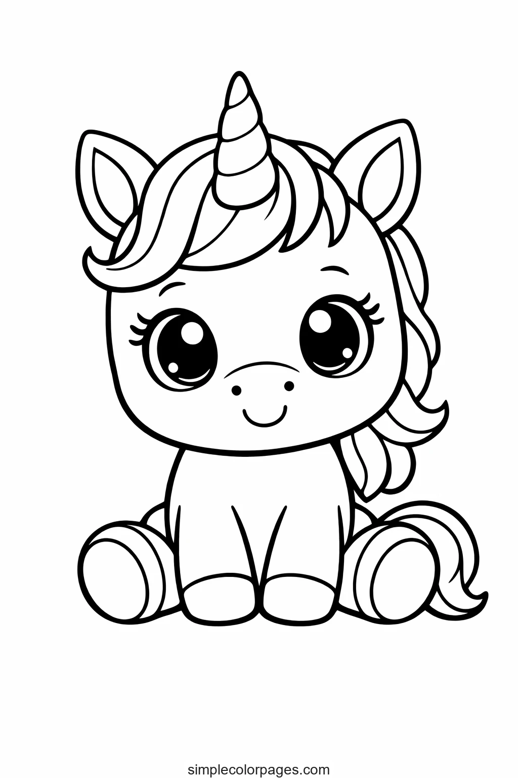 Preview of Cute Baby Unicorn Coloring Page