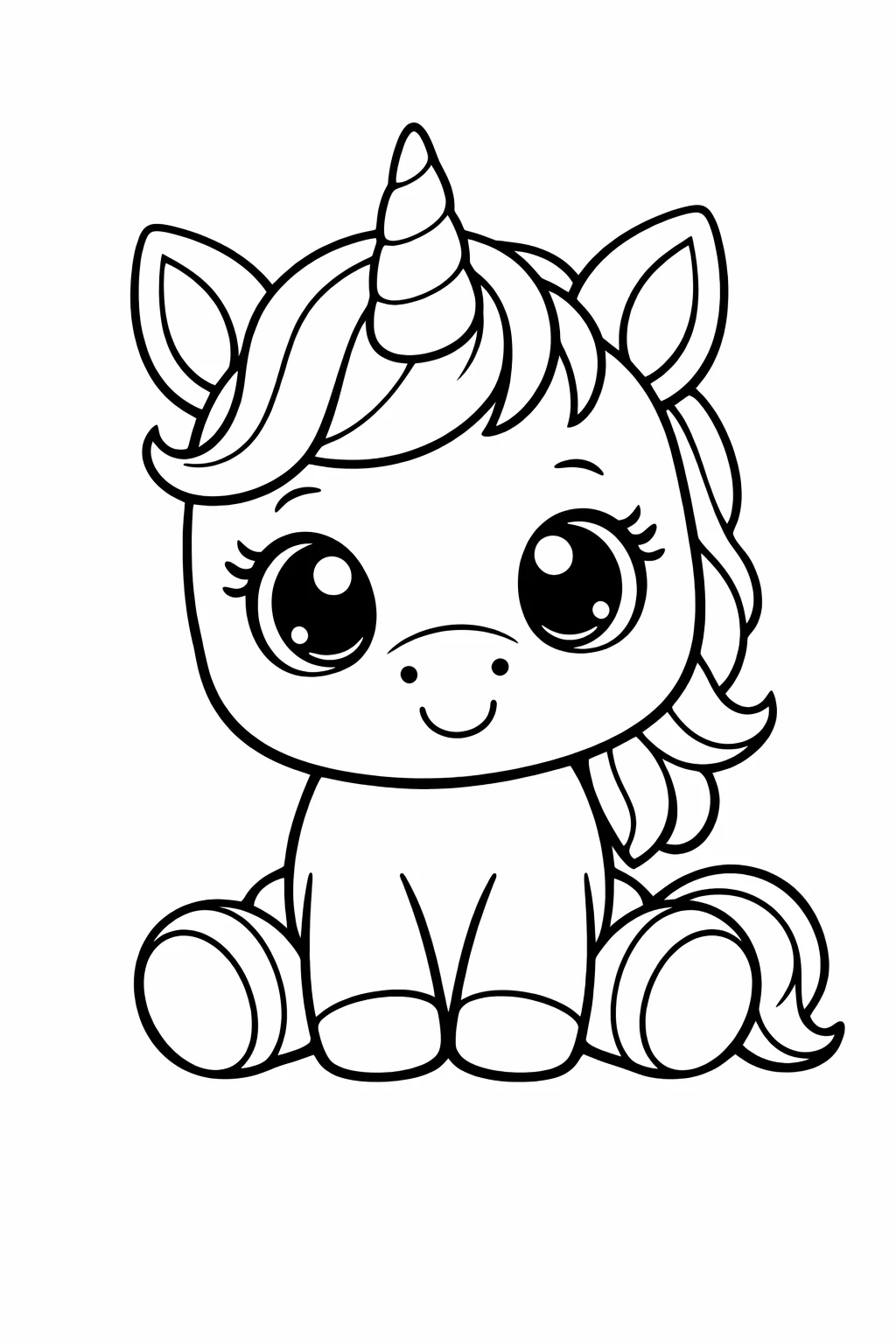 Preview of Cute Baby Unicorn Coloring Page