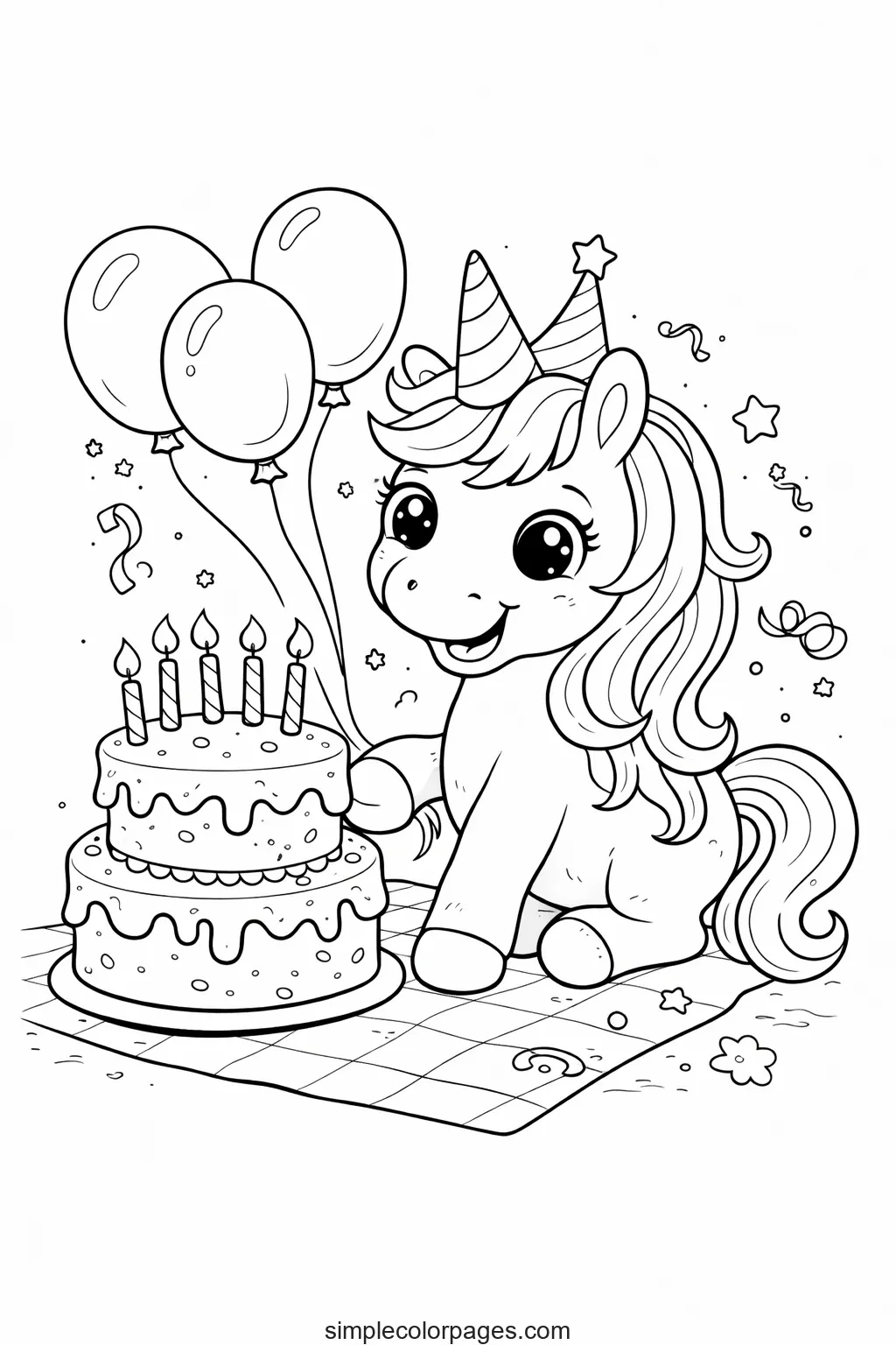 Preview of Unicorn Birthday Coloring Page