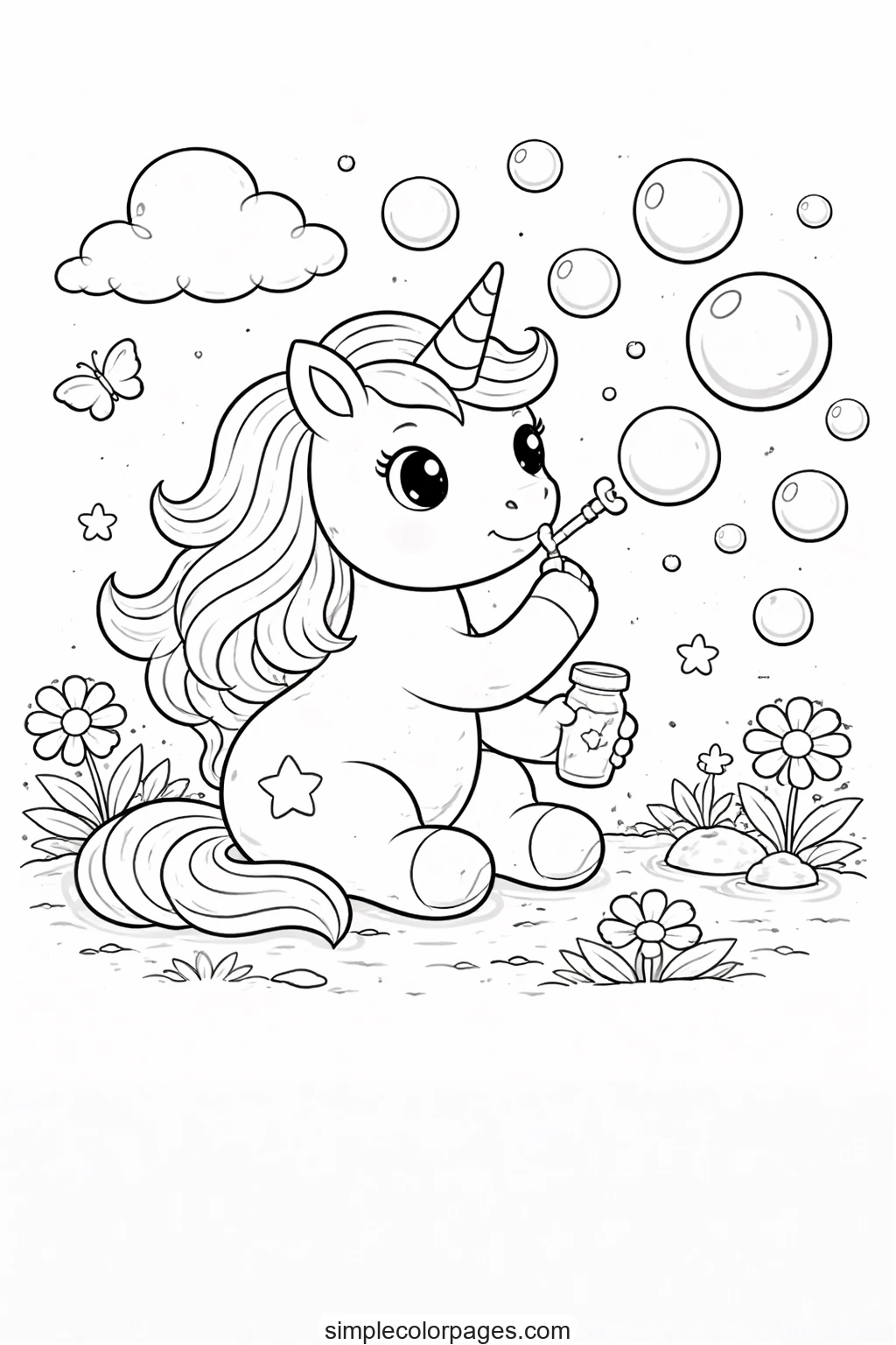 Preview of Unicorn Bubble Coloring Page