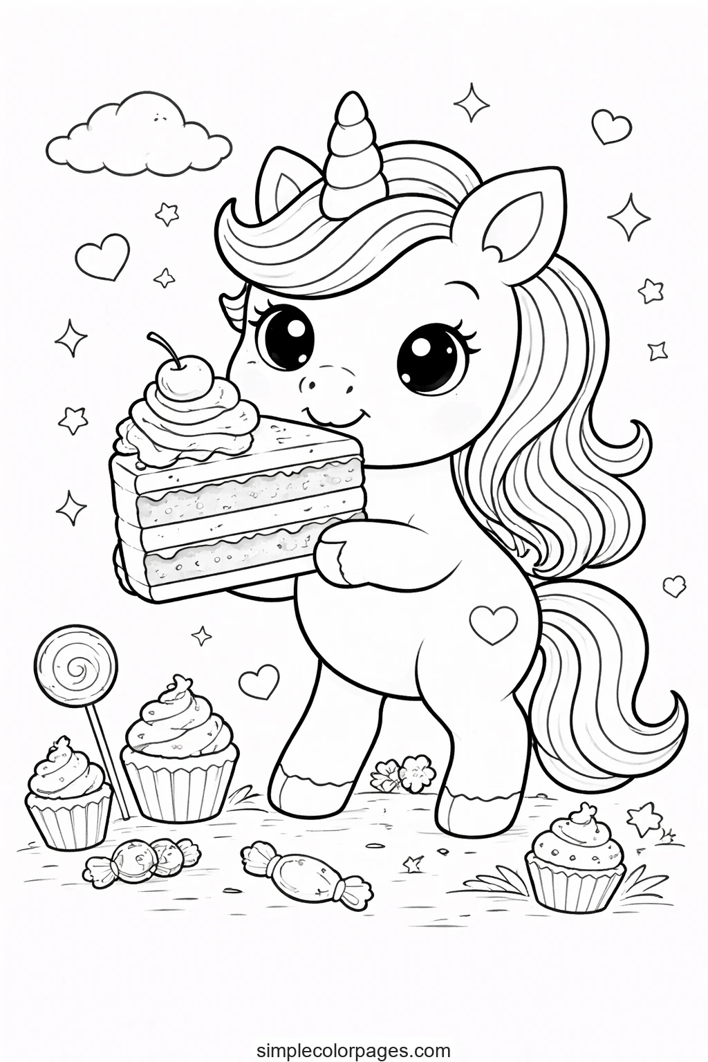 Preview of Unicorn Cake Slice Coloring Page