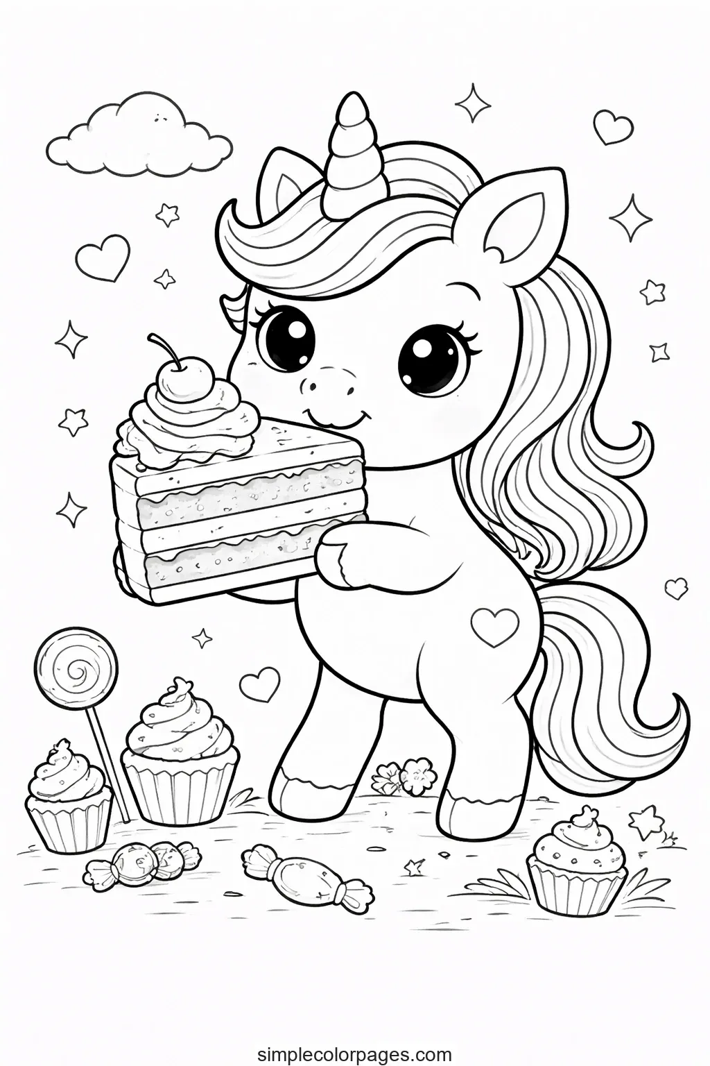 Preview of Unicorn Cake Slice Coloring Page