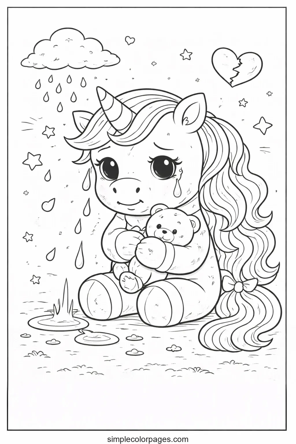 Preview of Crying Unicorn Coloring Page