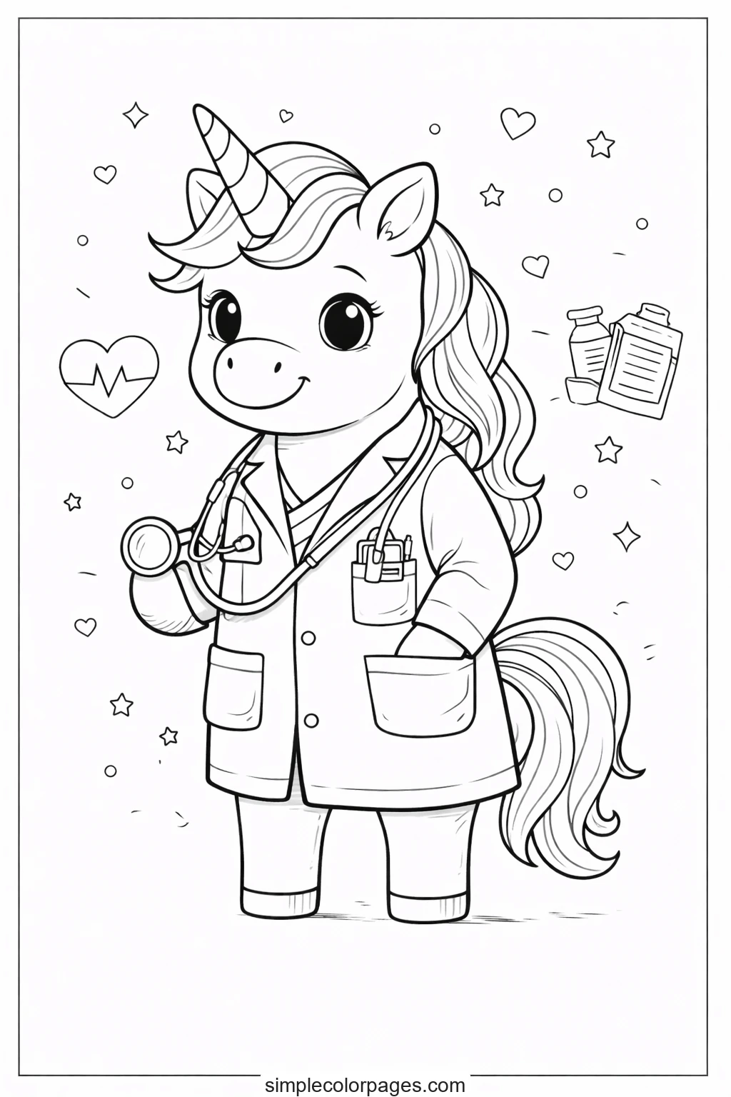Preview of Unicorn Doctor Coloring Page