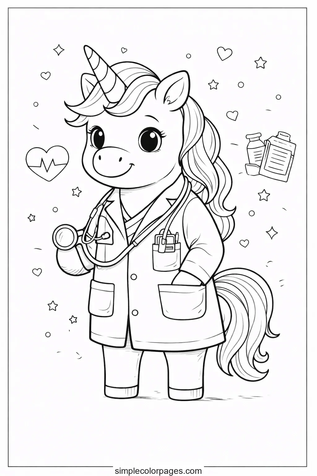 Preview of Unicorn Doctor Coloring Page