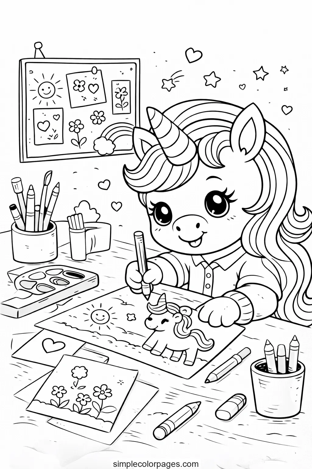 Preview of Unicorn Drawing a Picture Coloring Page