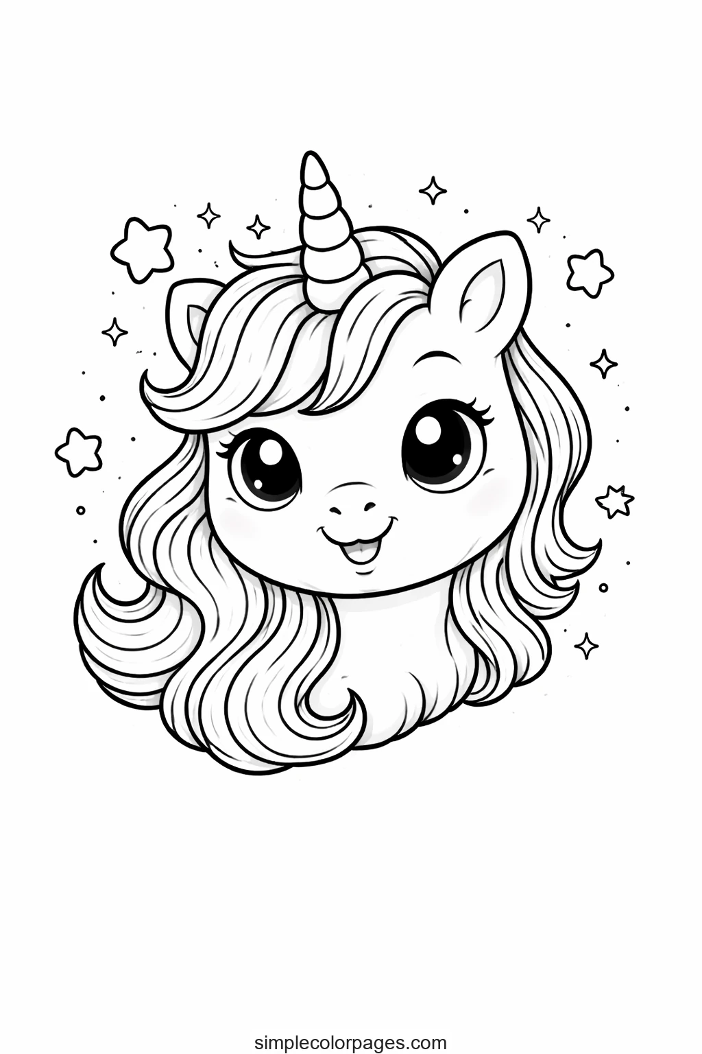 Preview of Cute Unicorn Face Coloring Page