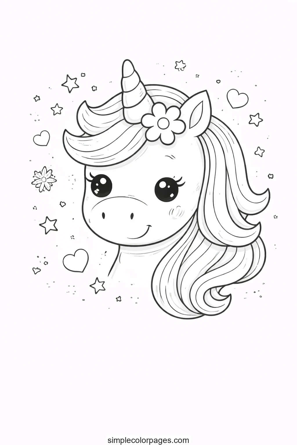 Preview of Sweet Unicorn Face Coloring Page