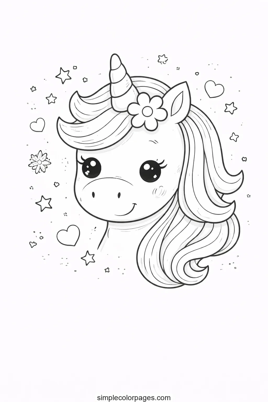 Preview of Sweet Unicorn Face Coloring Page