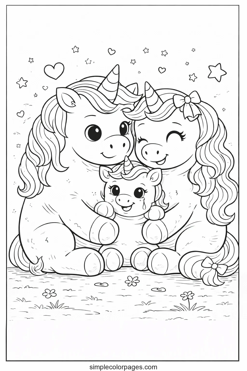 Preview of Unicorn Family Coloring Page