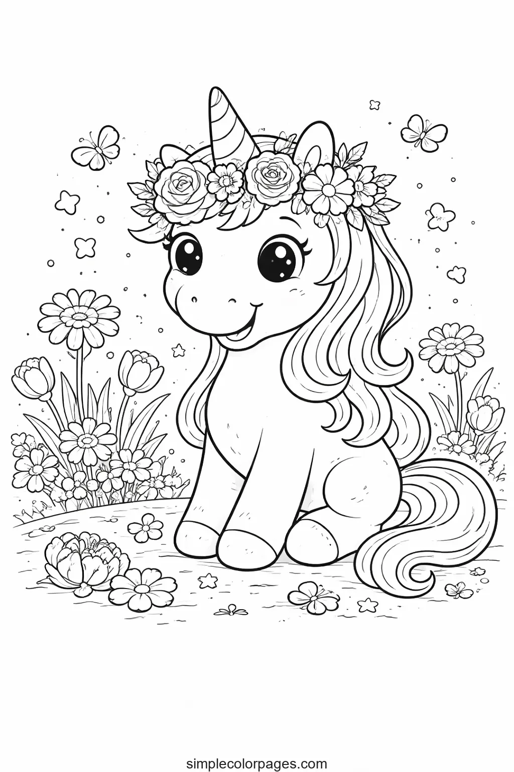 Preview of Unicorn Flower Crown Coloring Page