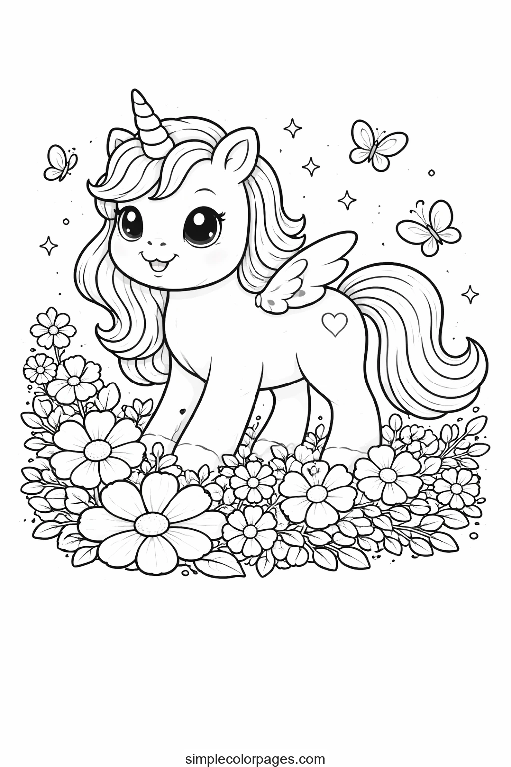 Preview of Unicorn in Flowers Coloring Page
