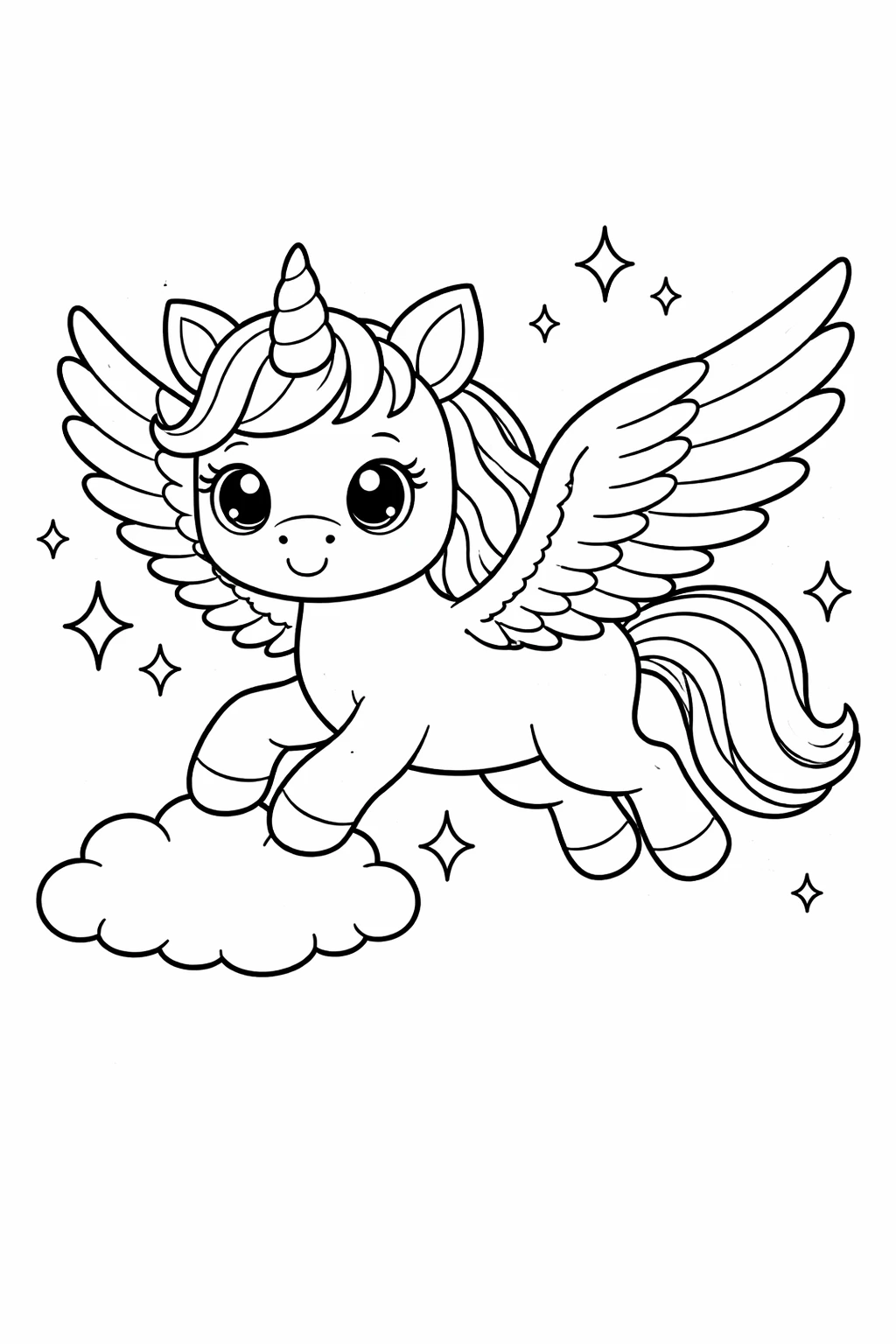 Preview of Flying Unicorn Coloring Page