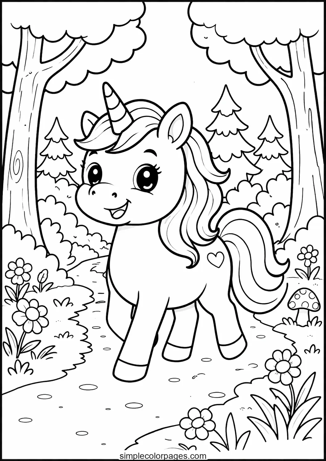 Preview of Unicorn Forest Path Coloring Page