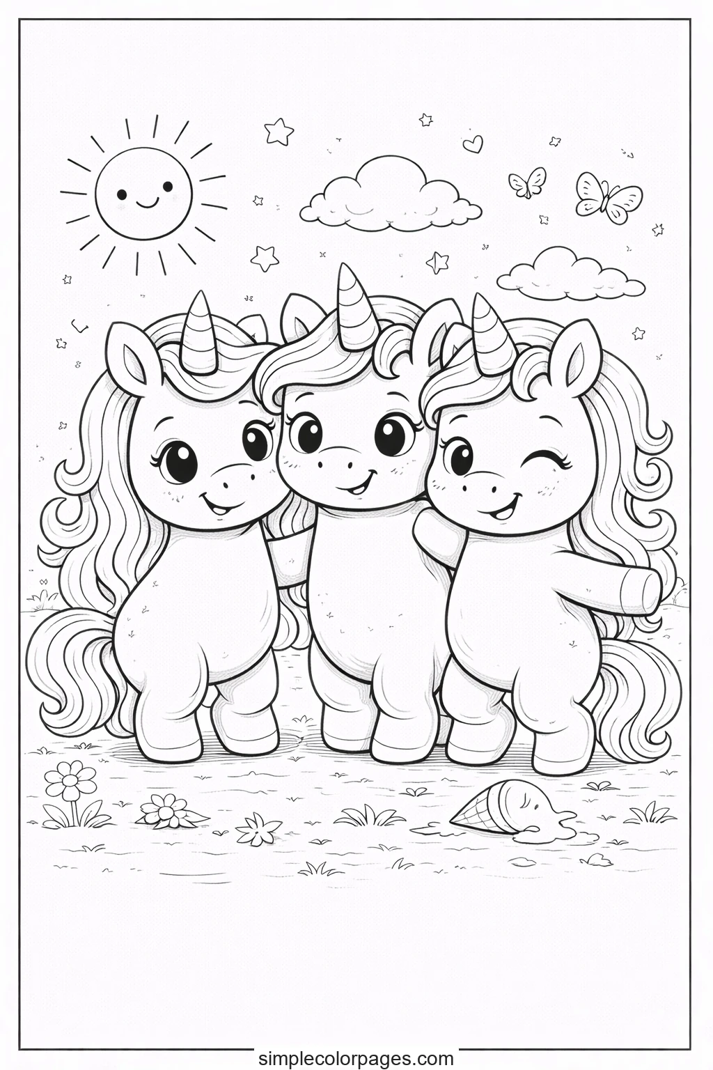 Preview of Unicorn Friends Group Coloring Page