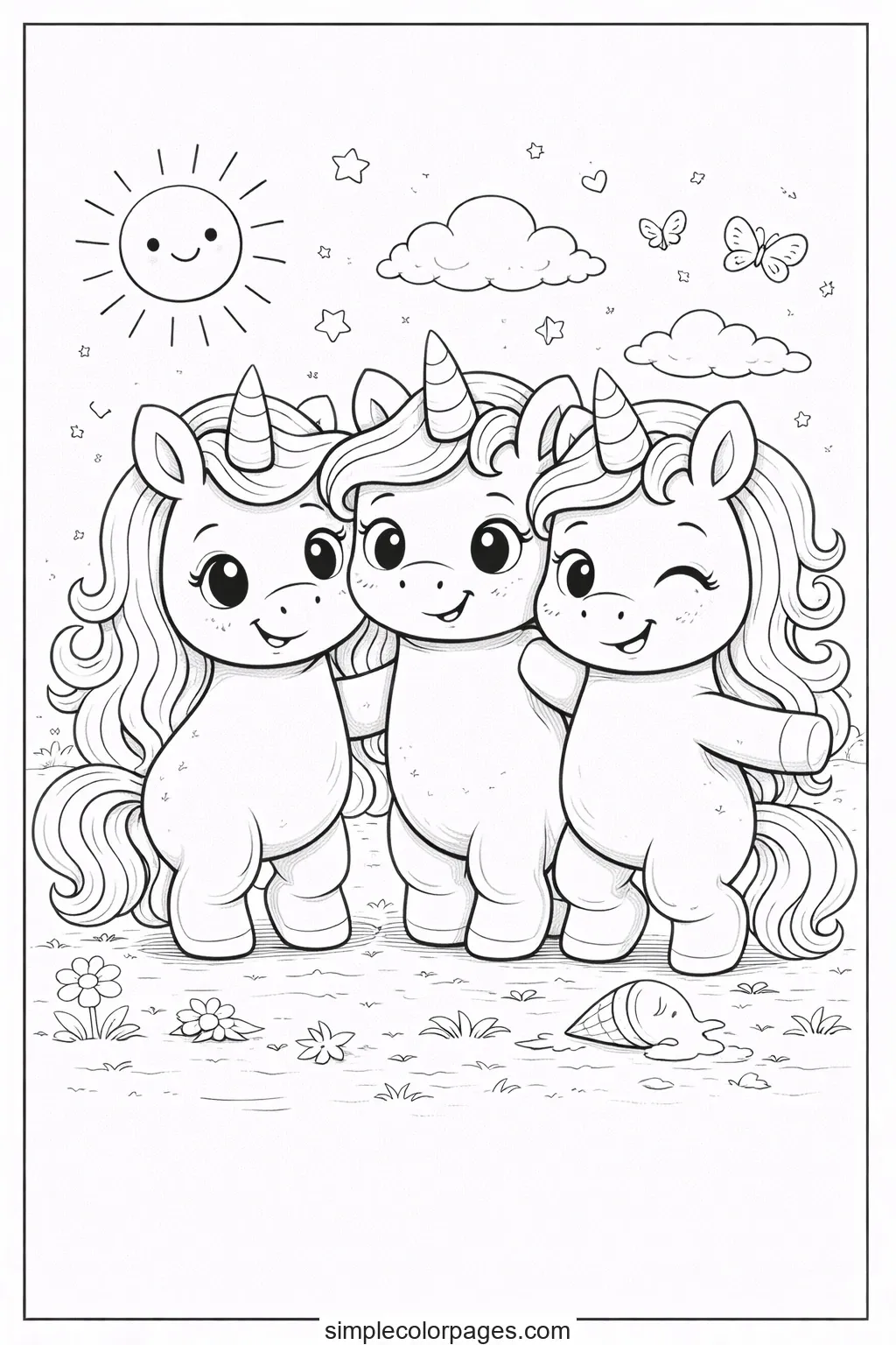 Preview of Unicorn Friends Group Coloring Page