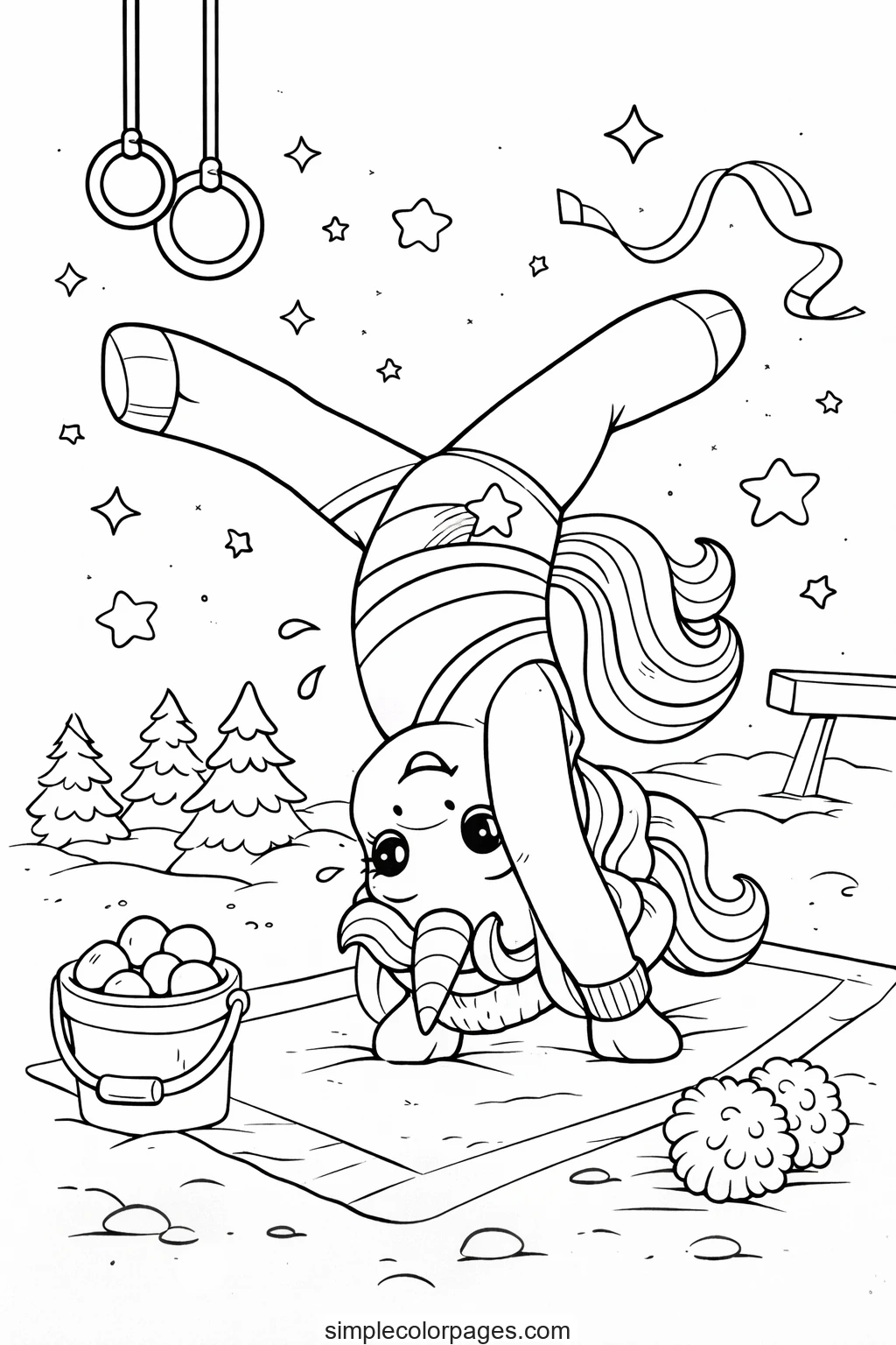 Preview of Unicorn Gymnastics Coloring Page