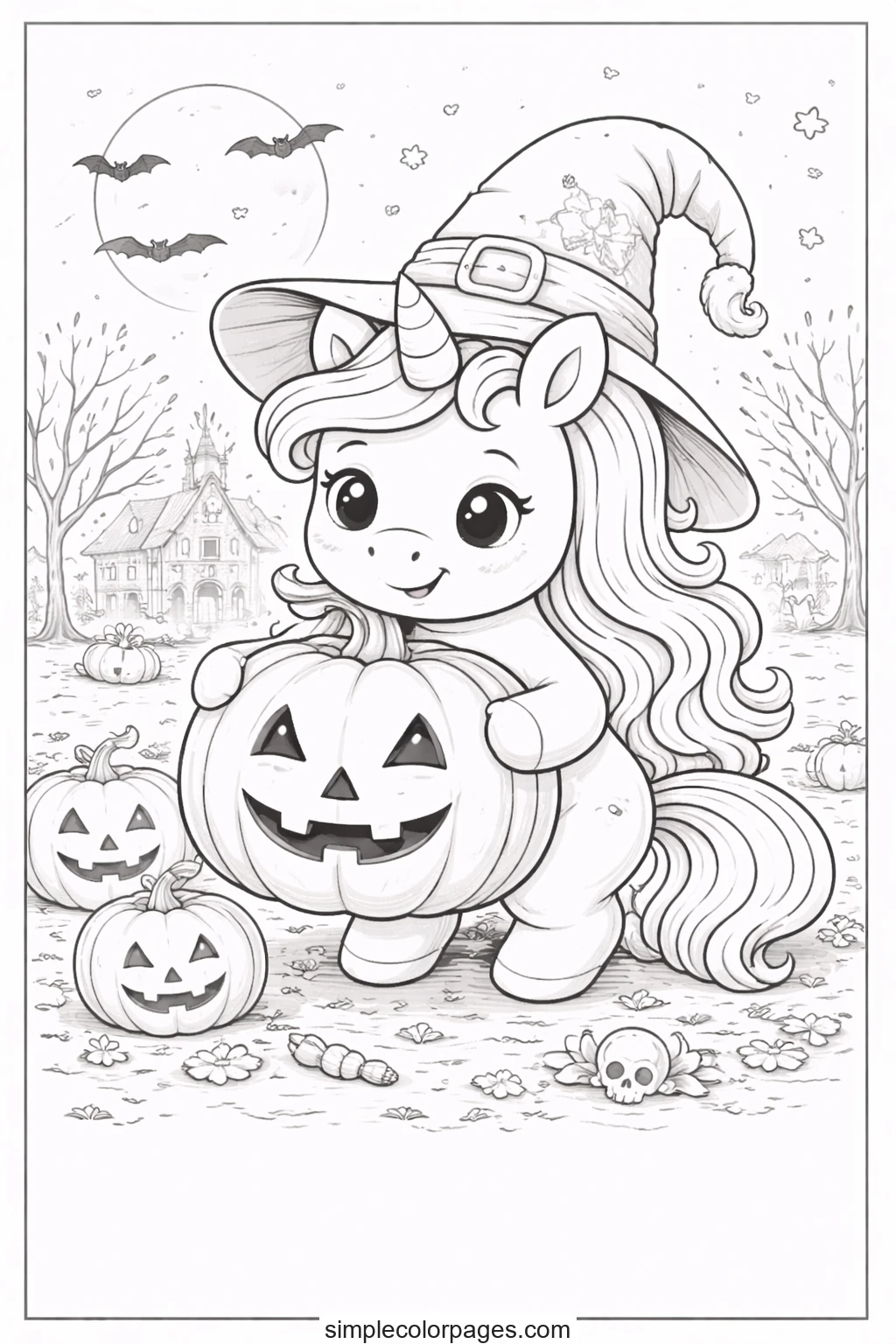 Preview of Unicorn Halloween Pumpkin Coloring Page