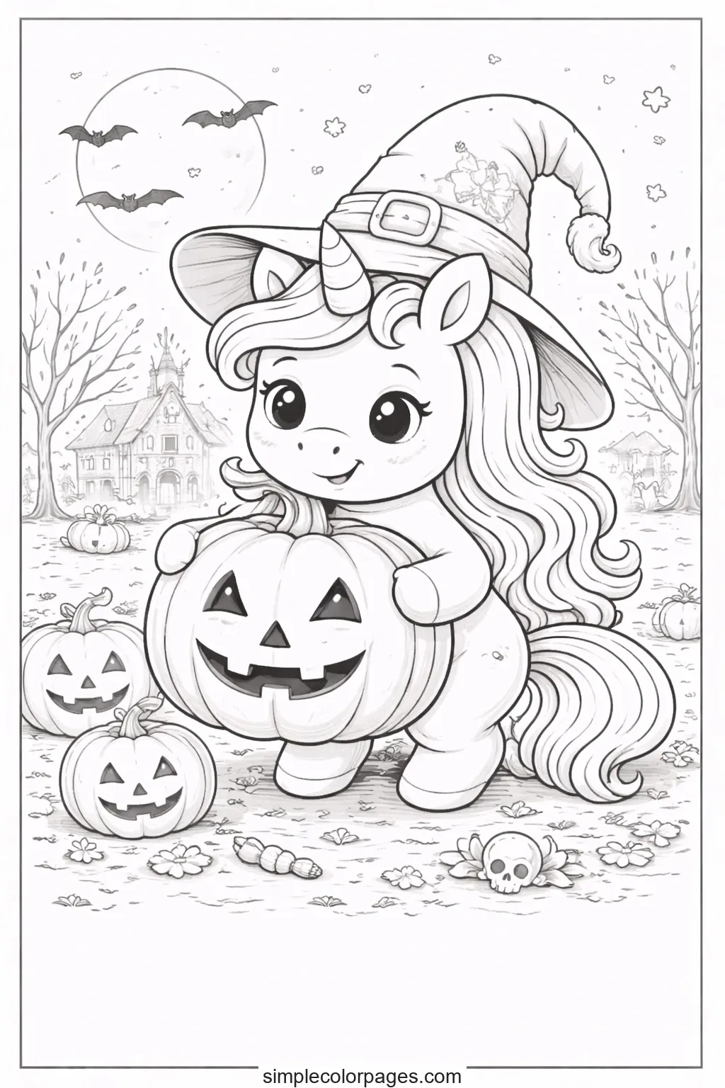Preview of Unicorn Halloween Pumpkin Coloring Page