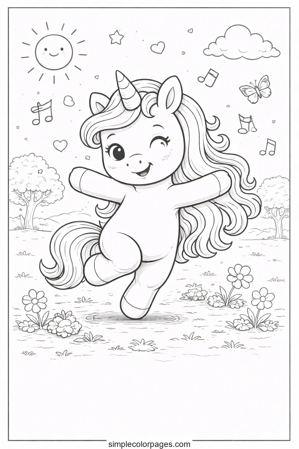 Preview of Unicorn Happy Dance Coloring Page