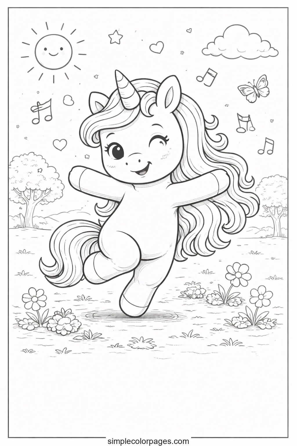 Preview of Unicorn Happy Dance Coloring Page