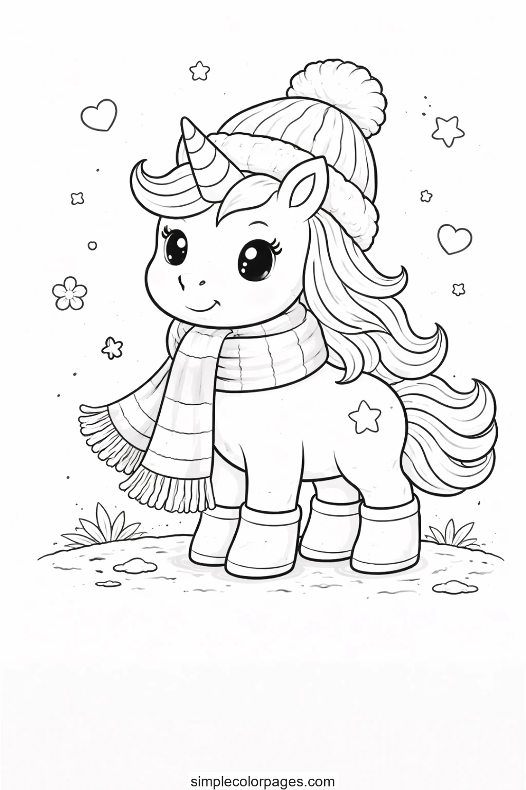 Preview of Unicorn Hat and Scarf Coloring Page