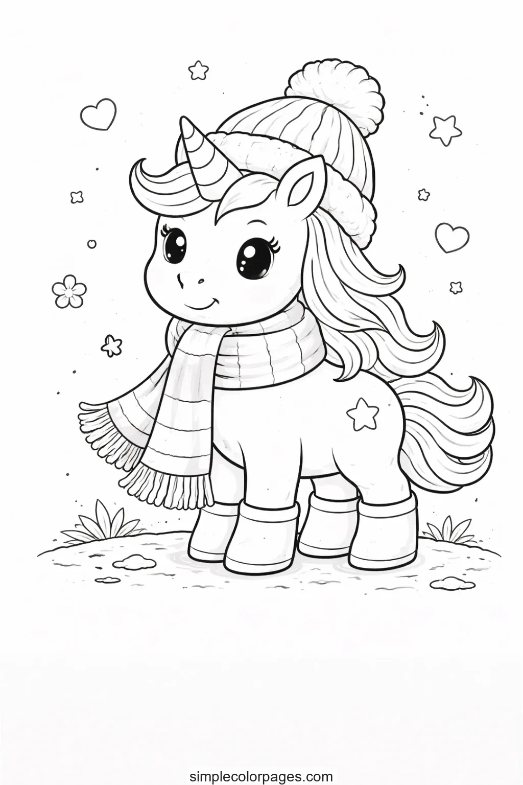 Preview of Unicorn Hat and Scarf Coloring Page