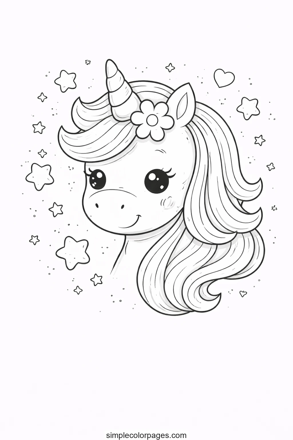 Preview of Unicorn Head with Stars Coloring Page