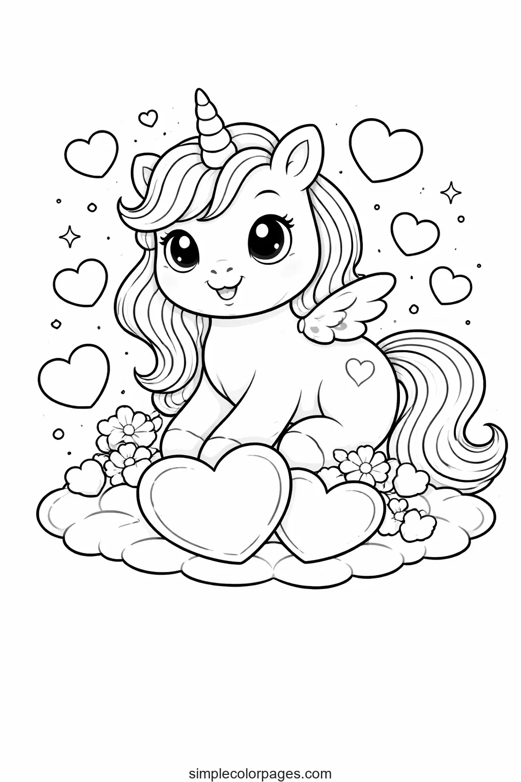 Preview of Unicorn Hearts Coloring Page