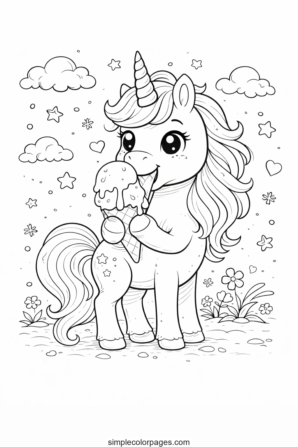 Preview of Unicorn Ice Cream Coloring Page