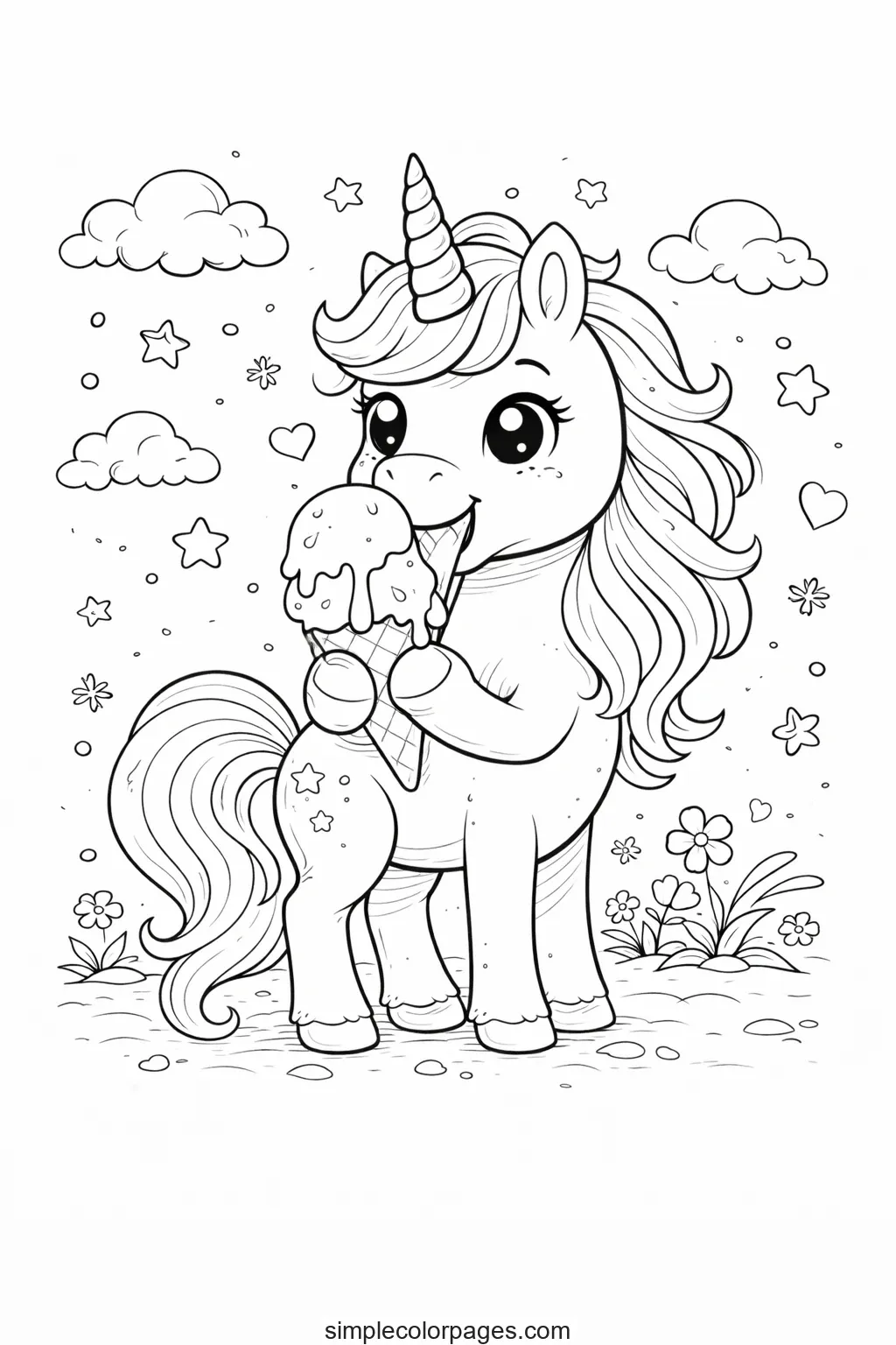 Preview of Unicorn Ice Cream Coloring Page
